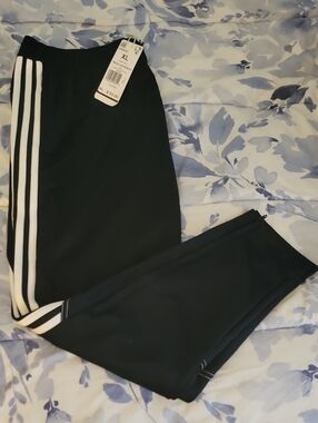 adidas Black Track Pants with White Side Stripes